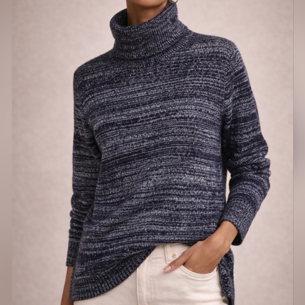 J. Crew Space-Dyed Turtleneck Sweater Navy Blue Night Sky Small Relaxed Fit